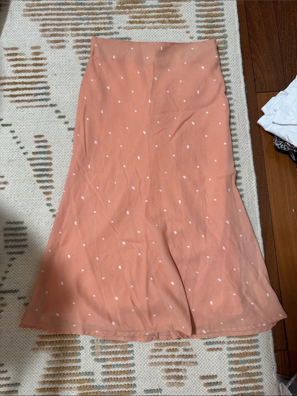 miami Coral Peach Midi Skirt with White Dot Motif